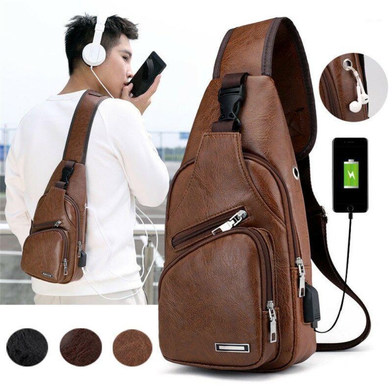 Fashion Men's Leather Sling Pack Chest Shoulder Crossbody Bag Biker Satchel Men Briefcases HoSales1, Black