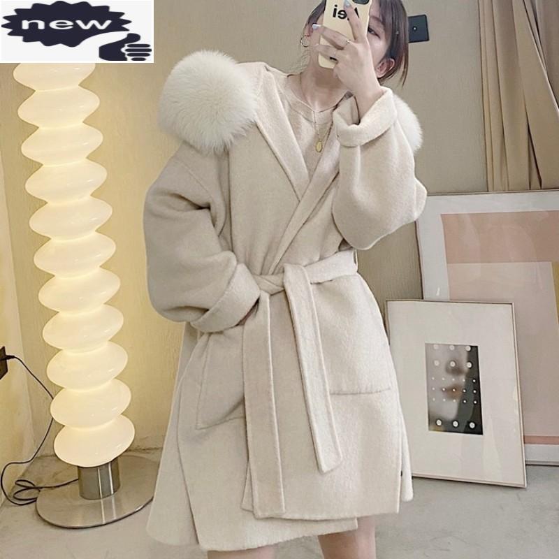 Winter Women Big Real Fur Collar Hoody Wool Coat Loose Fit Belted Elegant Ladies Long Woolen Jacket High Quality Overcoat, Beige
Winter Women Big Real Fur Collar Hoody Wool Coat Loose Fit Belted Elegant Ladies Long Woolen Jacket High Quality Overcoat, Beige