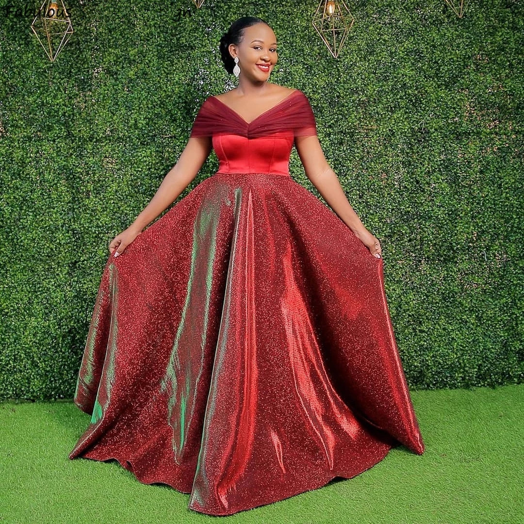 Bling Sequin Off Shoulder Bridesmaid Dresses Burgundy Long A Line V-neck Wedding Party Dress 2022 Backless Prom Gowns