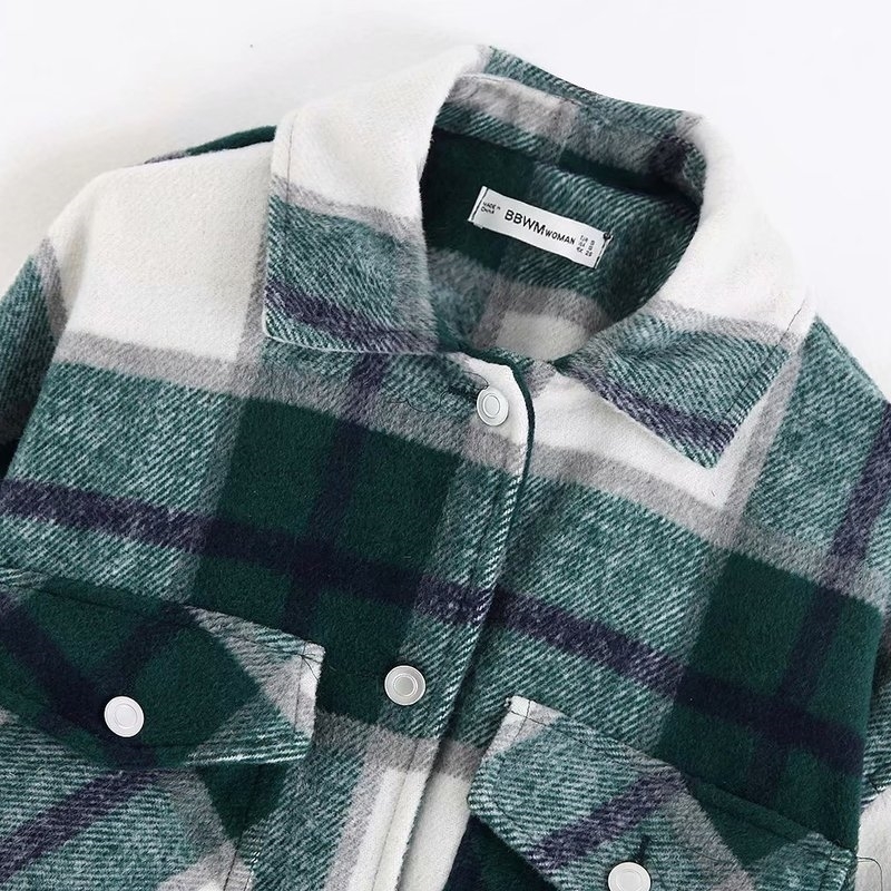 Vintage Stylish Pockets Oversized Plaid Jacket Coat Women Fashion Lapel Collar Long Sleeve L fashion shirt jacket 201112