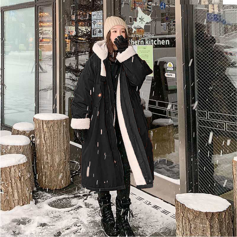 Women's Lamb Wool Coat Winter Pie Overcoming Long Large Lapel Locomotive Loose Outwear Casual Thick Warm Fashion Parkas 201217