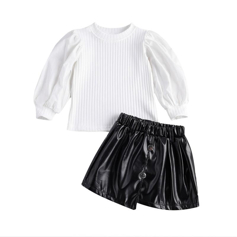 Spring Autumn Children Clothing Sets Kids Girls Puff Sleeve Patchwork Tops+Leather Button Mini Skirts Party Casual Clothes, As pic
Spring Autumn Children Clothing Sets Kids Girls Puff Sleeve Patchwork Tops+Leather Button Mini Skirts Party Casual Clothes, As pic