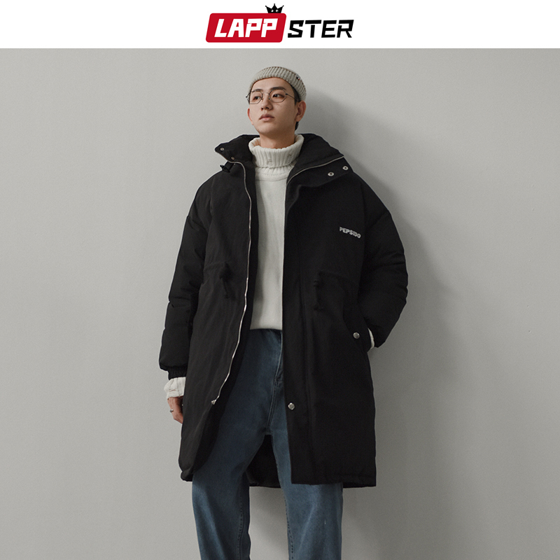 LAPPSTER Winter Jacket Men Parkas Mens Harajuku Thick Long Coat Windbreaker Korean Fashions Embroidery Warm Bubble Jackets 201128