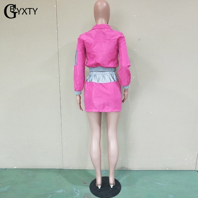 GBYXTY Neon Green Two Piece Skirt Set Fashion Reflective Set Women Autumn Long Sleeve Jacket and Skirt 2 Piece Set Outfits ZL390 T200325