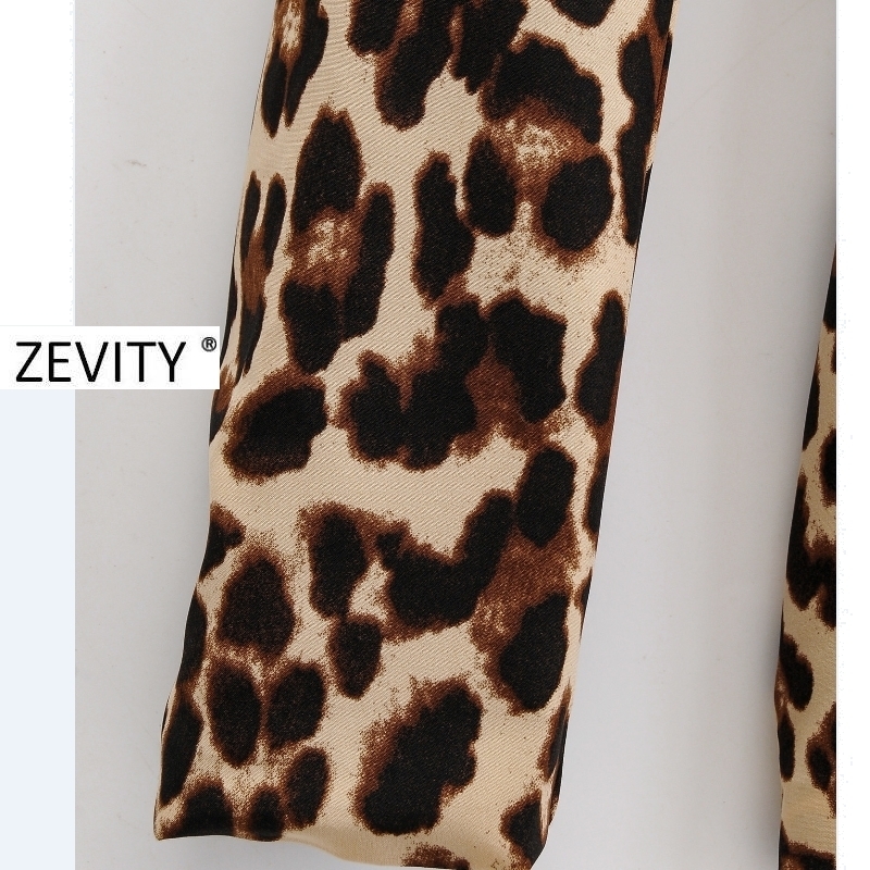 Zevity New women vintage leopard print blazer notched collar office ladies bow sashes causal stylish outwear suit coat tops C539 201114