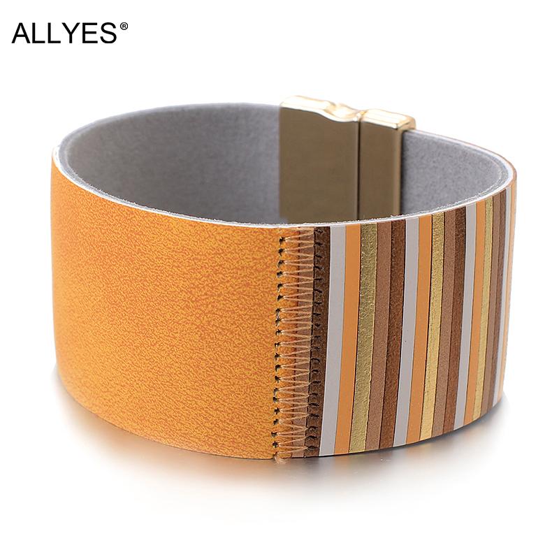 ALLYES Boho Assorted Colors Vertical stripes Wide Leather Bracelet for Women Fashion Wrap Bracelets Bangles Femme Jewelry
ALLYES Boho Assorted Colors Vertical stripes Wide Leather Bracelet for Women Fashion Wrap Bracelets Bangles Femme Jewelry
