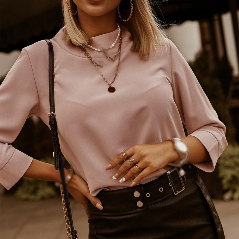 Stand Collar Women' Blouse Black Solid Midi Sleeve Female Blouses 2020 New Autumn Winter Simple Casual Fashion LDD20201022, Pink
Stand Collar Women' Blouse Black Solid Midi Sleeve Female Blouses 2020 New Autumn Winter Simple Casual Fashion LDD20201022, Pink