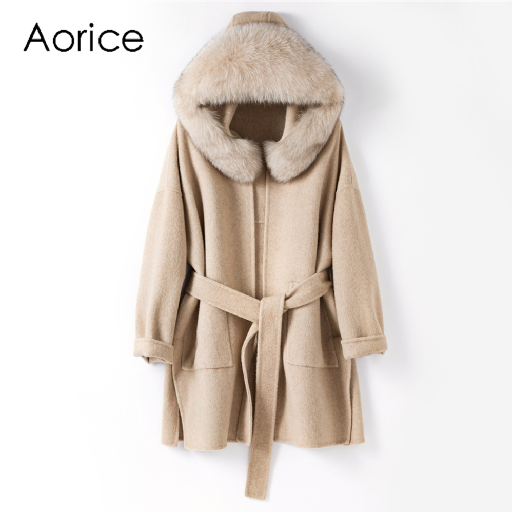 Aorice Real Coat Winter Jacket Women Loose Natural Fox Fur Collar Cashmere Wool Blends Outerwear Oversize TX205602, Black
Aorice Real Coat Winter Jacket Women Loose Natural Fox Fur Collar Cashmere Wool Blends Outerwear Oversize TX205602, Black