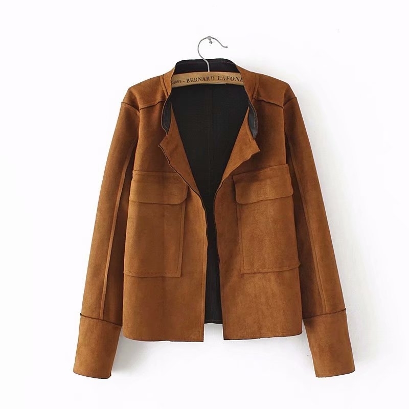 Casual Women Jackets Suede Coats Plus Size XXXL Solid Short Style Pockets Open Stitch Jacket Outerwear SWM1205 201026