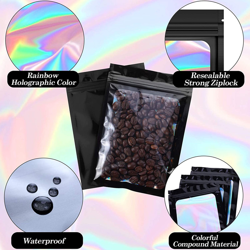 5 Colors Smell Proof Mylar Bags Resealable Odor Proof Bags Holographic Packaging Pouch Bag With Clear Window For Food LX4577