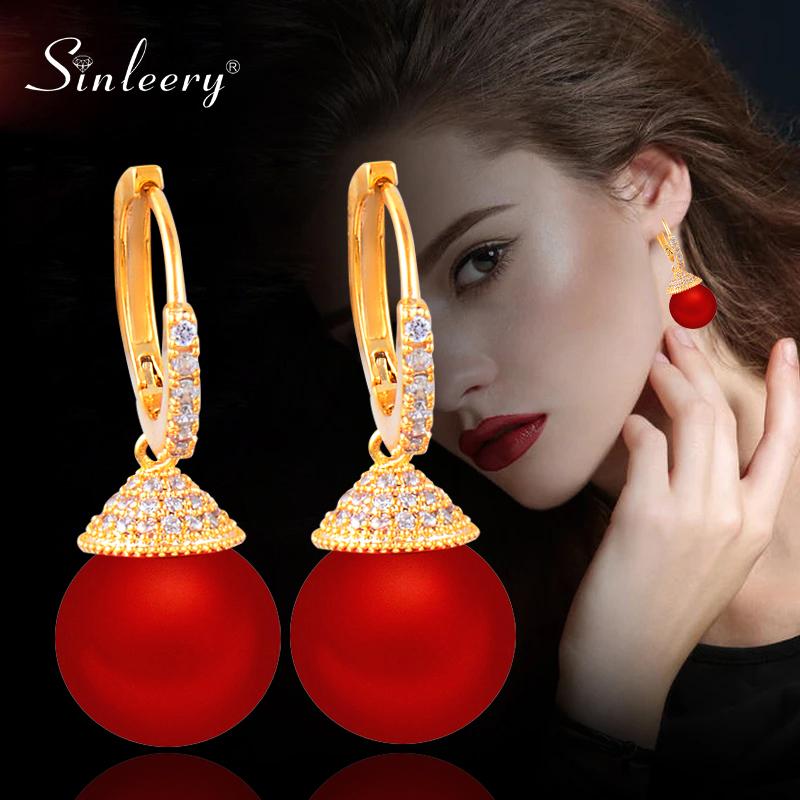 SINLEERY Sexy Red Matte Ball Dangle Earrings Gold Color Hoop Earring For Women Party Wedding Jewelry ES277 SSO
SINLEERY Sexy Red Matte Ball Dangle Earrings Gold Color Hoop Earring For Women Party Wedding Jewelry ES277 SSO