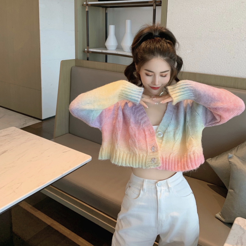 Fall Knitted Cardigan Button Up Korean Cute Sweaters Cropped Cardigan Women Kawaii Crop Sweater Knitting Top Streetwear 201222