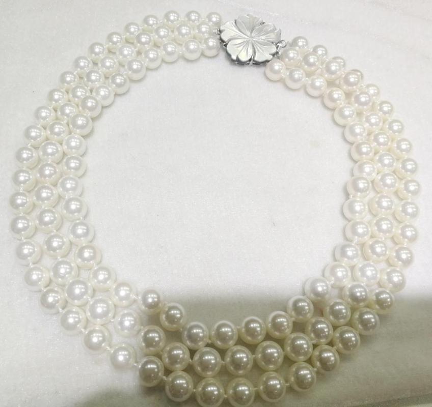 3 strands 10mm white Round shell pearl necklace shell flower clasp Natural SOUTH SEA PEARL Woman jewelry NECKLACE
3 strands 10mm white Round shell pearl necklace shell flower clasp Natural SOUTH SEA PEARL Woman jewelry NECKLACE