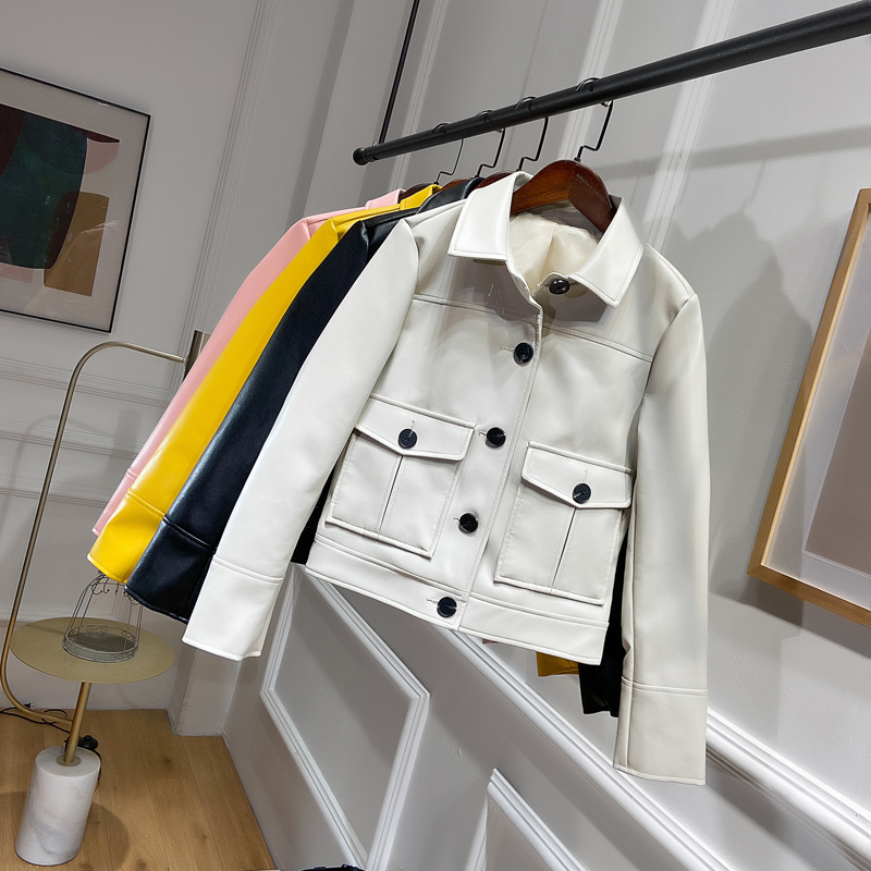 spring Faux leather jacket coats women motorcycle black cool PU leather bomber jacket female short lapels ladies outerwear 201030
