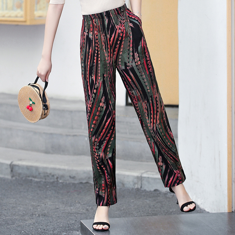 Women Harem Pants Summer Print Beach Pencil Pants Casual Plus Size 5XL Plaid Pants Women High Waist Ankle-Length Trousers 201031
