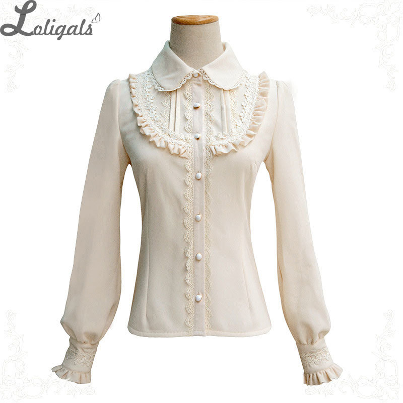Warm Thick Women's Shirt Long Sleeve White Black Lolita Fleeced Blouse with Bowknot T200321