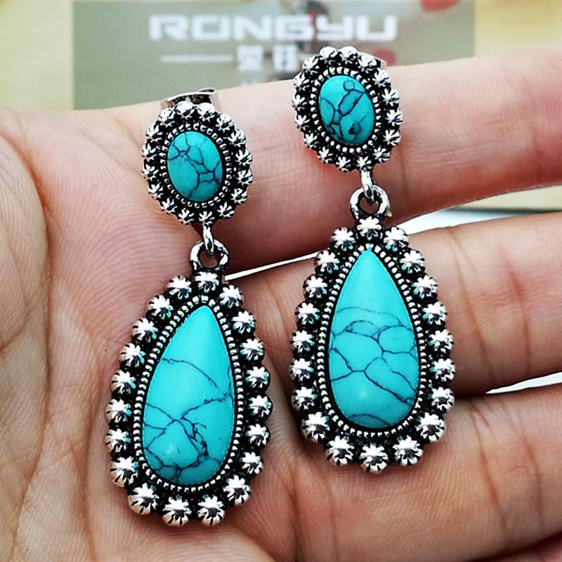 Vintage Silver Color Turquoises Earring Flower Blue Natural Stone Water Droplets Dangle Earrings for Women Boho Jewelry 2020
Vintage Silver Color Turquoises Earring Flower Blue Natural Stone Water Droplets Dangle Earrings for Women Boho Jewelry 2020