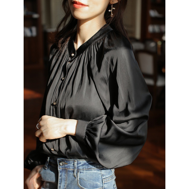 CMAZ Women Blouses 2020 Spring Summer Shirts Solid Oneck Vintage Lady Office Tops CMAZ1002 T200505