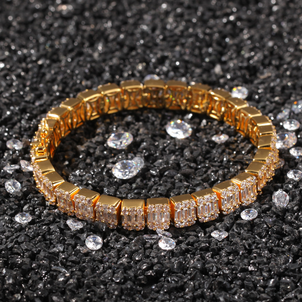 Ladder Tennis CZ Iced Out Bracelets Hip Hop Cuban Link Chain Diamond Mens Bracelet Charm Gold Silver Rapper Bangles
