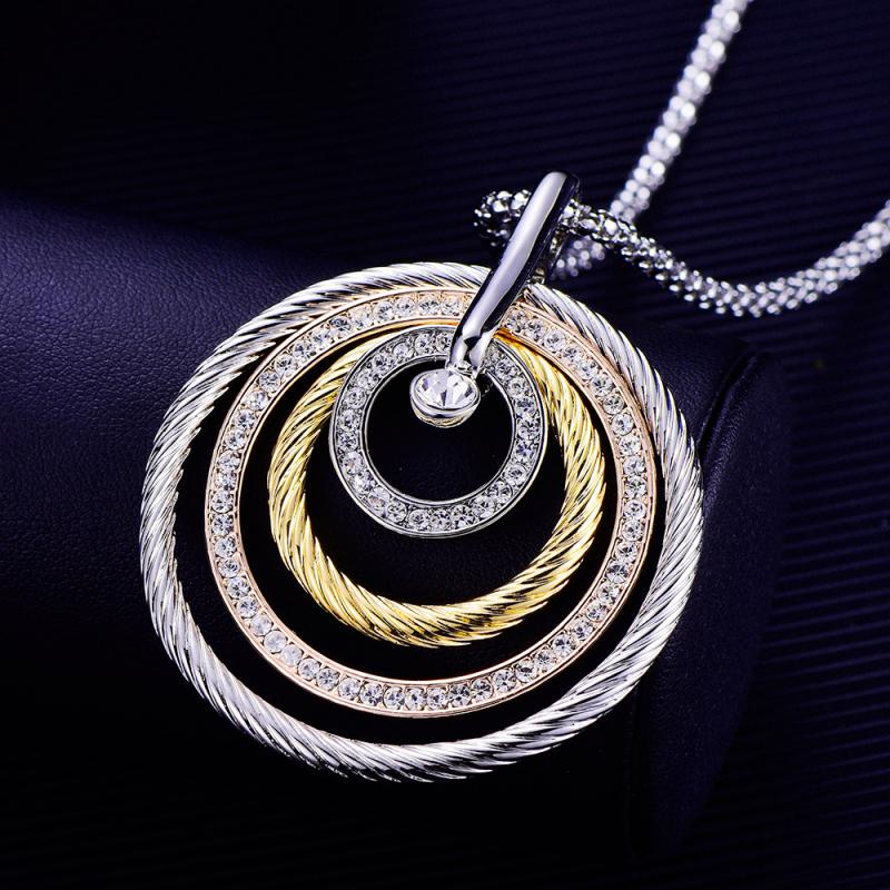 Fashion Design 4 Circles Big Pendant For Women Rhinestone Gold SIlver Color Popcorn Chain Long Necklaces Luxury Jewelry
Fashion Design 4 Circles Big Pendant For Women Rhinestone Gold SIlver Color Popcorn Chain Long Necklaces Luxury Jewelry