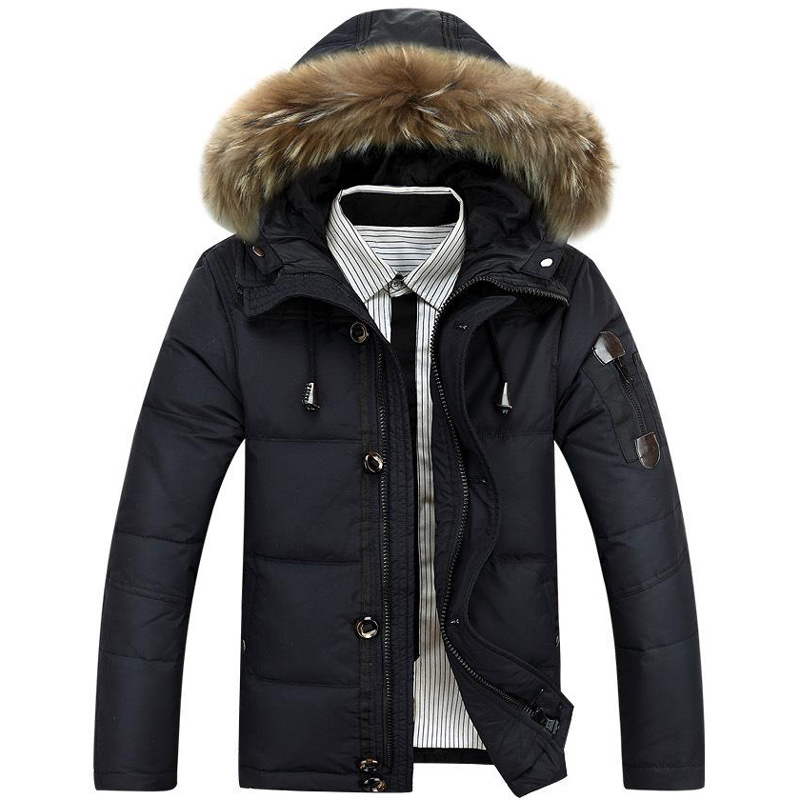 90% White Duck Down winter Warm Coat Men's Hat Detachable Fur Collar Parkas Down Jacket Hooded Feather Clothing for Men Male 201128