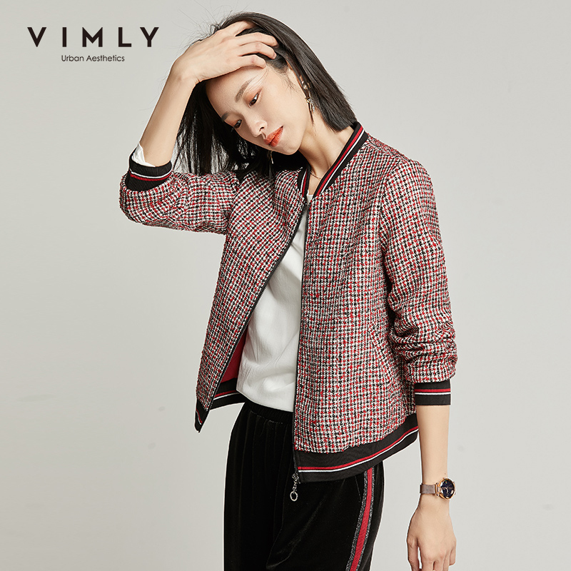 Vimly Spring Autumn Retro Thread Short Jacket Fashion Women Stand Collar Zipper Patchwork Loose Casual Femme Veste 98686 201112