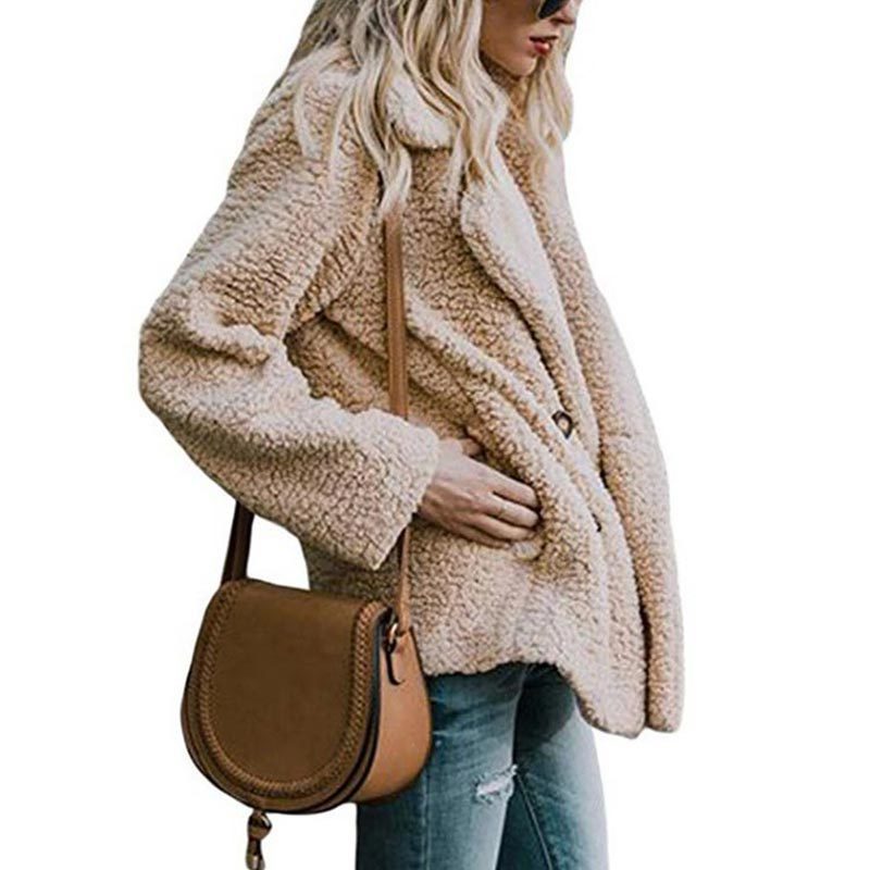 Women winter jacket fashion new doublebreasted sweaters lapel loose fur jacket women outwear women coat ladies jacket T200212