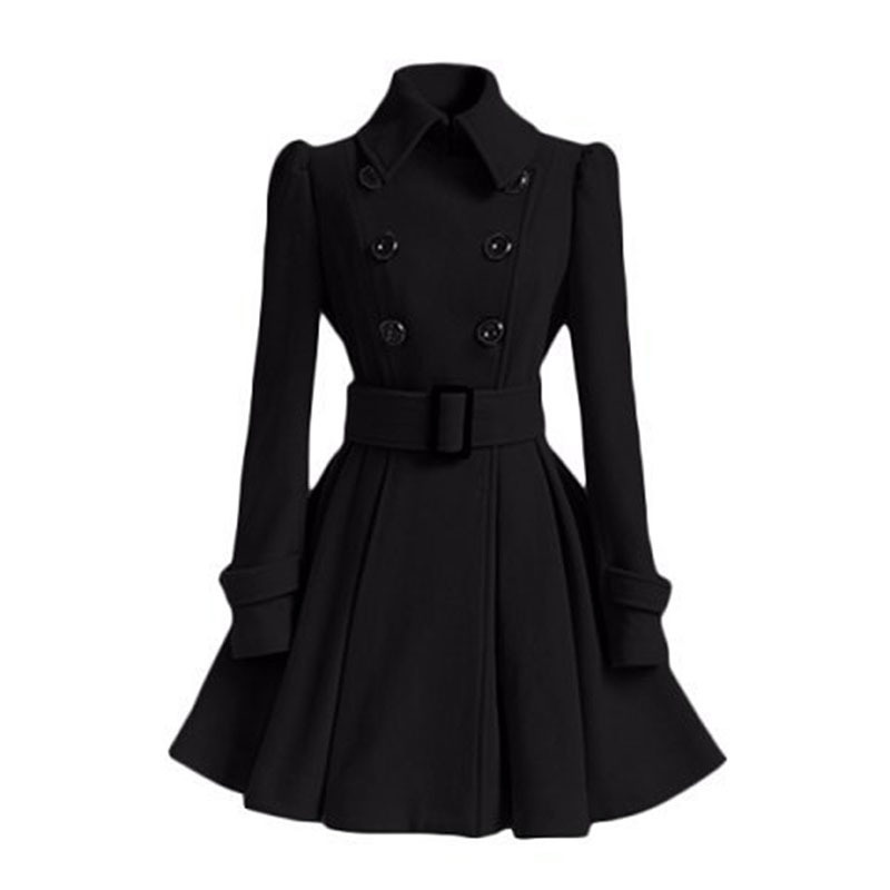 Sisjuly Red Wool Women Coat Winter Overcoat Double Breasted Belt Slim Jacket Female Fashion Black Casual Outerwear Vintage Coat 201112