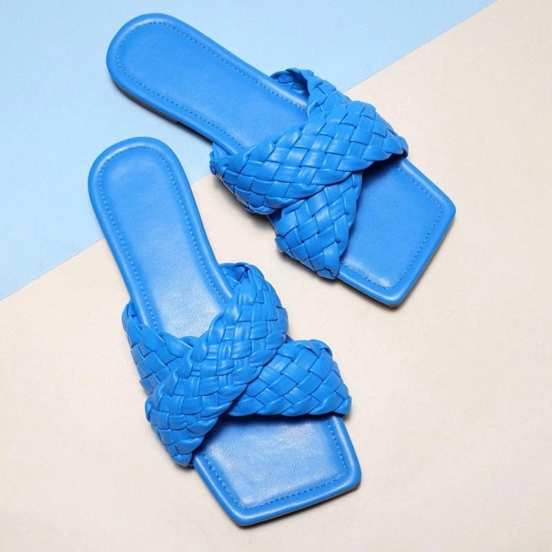 Women Slippers Summer Casual Cool Slides Cross-tied Snake Pattern Sandals Flat Rattan Weaving Slippers Plus Size Women Shoes #de1K
