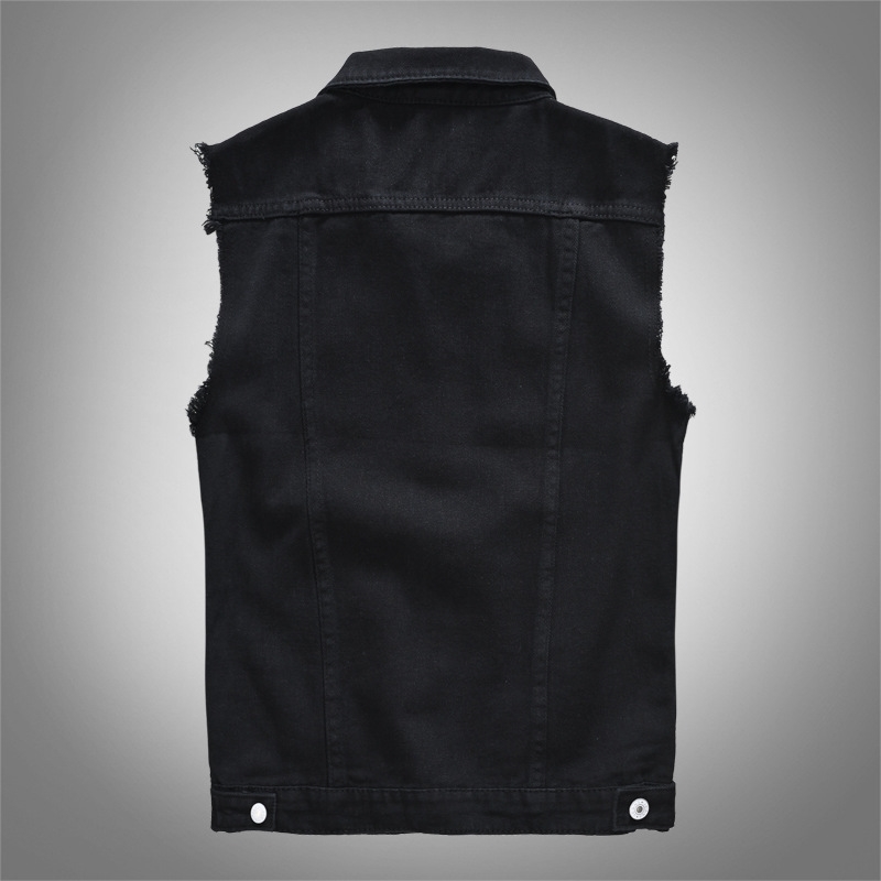 New Men's Fashion Casual Black Hooded Sleeveless Vest Denim Vest Jacket Street Punk Style Denim Vest Multiple Size Options M-6XL 201120