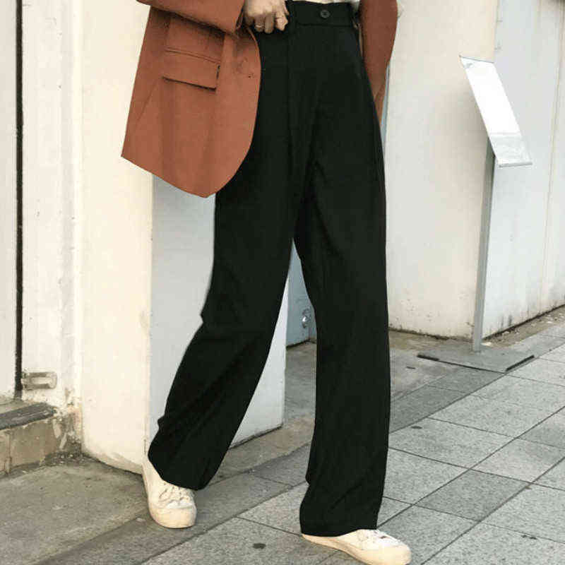 Women Solid Simple High Waist Straight Casual Pants Plus Size 5XL Streetwear Ladies Loose Suit Trousers Pocket Full Length Teens Y220307