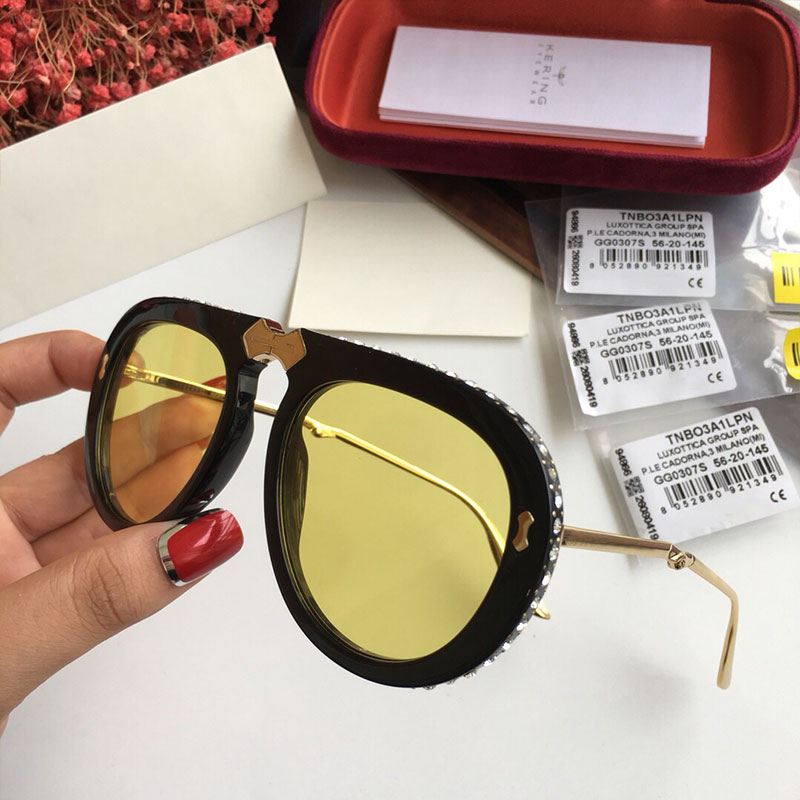 Sunglasses Men Women foldable round 0307 designer fashion Brand glasses UV400 Frame edge dia decoration Explosive sunglasses Original Box