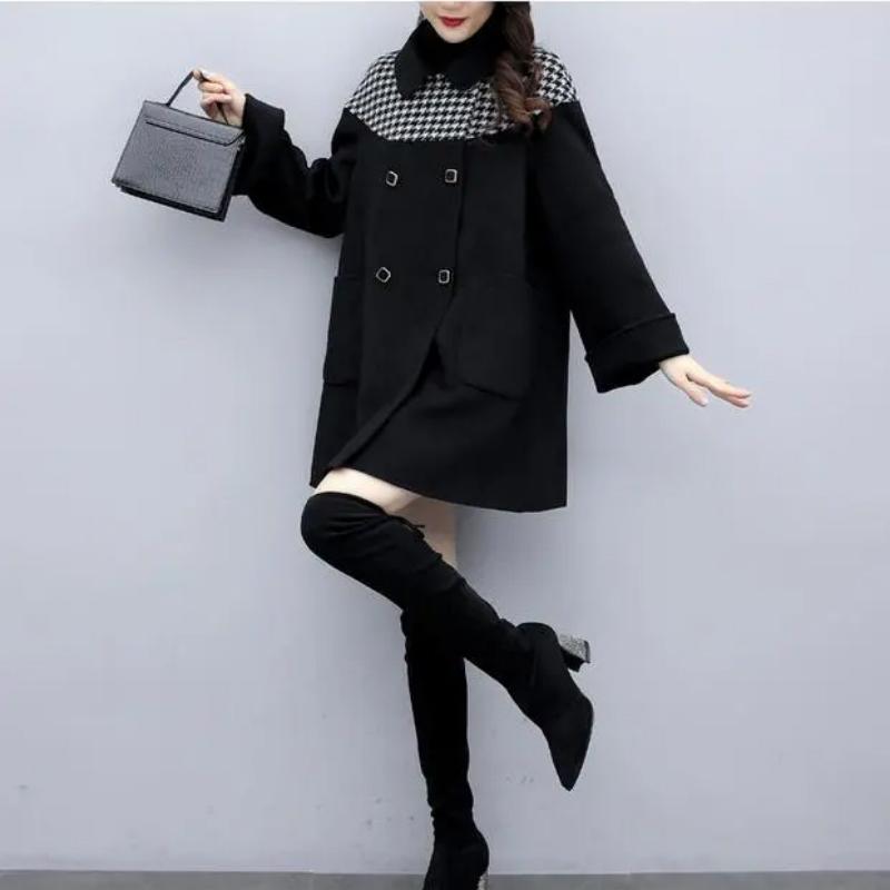 Winter Warm Coat Women Houndstooth Patchwork Woolen Jacket Loose Autumn Overcoat Outwear Black Female Fashion Casual Cape Coats
Winter Warm Coat Women Houndstooth Patchwork Woolen Jacket Loose Autumn Overcoat Outwear Black Female Fashion Casual Cape Coats