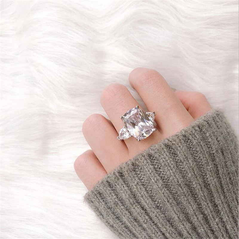 Choucoong Unique Luxury Jewelry 925 Sterling Silver Large Cushion Shape 5A Zircon CZ Diamond Eternity Women Wedding Band Ring For Lover Gift