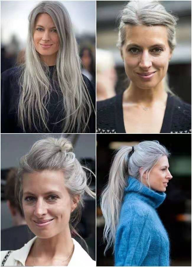 Low sleek gray ponytail extension salt and pepper silver grey bone straight wraps around pony tail hairpiece 100g 120g cutom two tone highlights natur