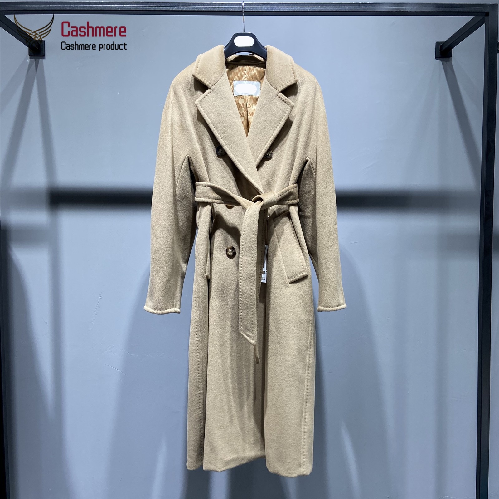 Women winter cashmere long wool high-end classic double-breasted black red coat female 101801 201216