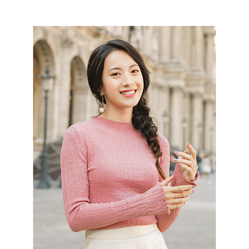 INMAN Spring Arrival Stand Collar All Match Fit Shape Basic Style Long Sleeve Women Knitwear Sweater 201225