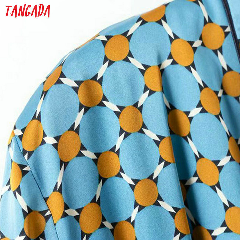 Tangada women feathers patchworks suit blazer fashion long sleeve ladies geometric print female office coat XD312 201114