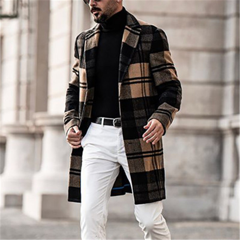 Mens Lattice Woolen Coat Designer Winter British Style Lapel Neck Long Sleeve Loose Trench Coats Fashion Trend Casual Solid Color Outerwear
Mens Lattice Woolen Coat Designer Winter British Style Lapel Neck Long Sleeve Loose Trench Coats Fashion Trend Casual Solid Color Outerwear