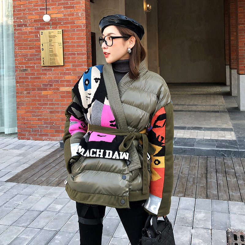 European goods 2020 winter new standard of knitted or crocheted seam low-necked cotton woman's loose long coat, Color matching
European goods 2020 winter new standard of knitted or crocheted seam low-necked cotton woman's loose long coat, Color matching