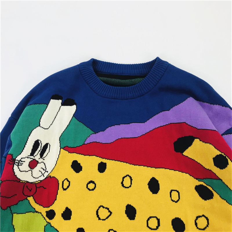 Women's Cartoon Embroidery Harajuku Cute Knitted Sweaters Winter Thick Warm Jacquard Sweater Knit Pullovers 201023