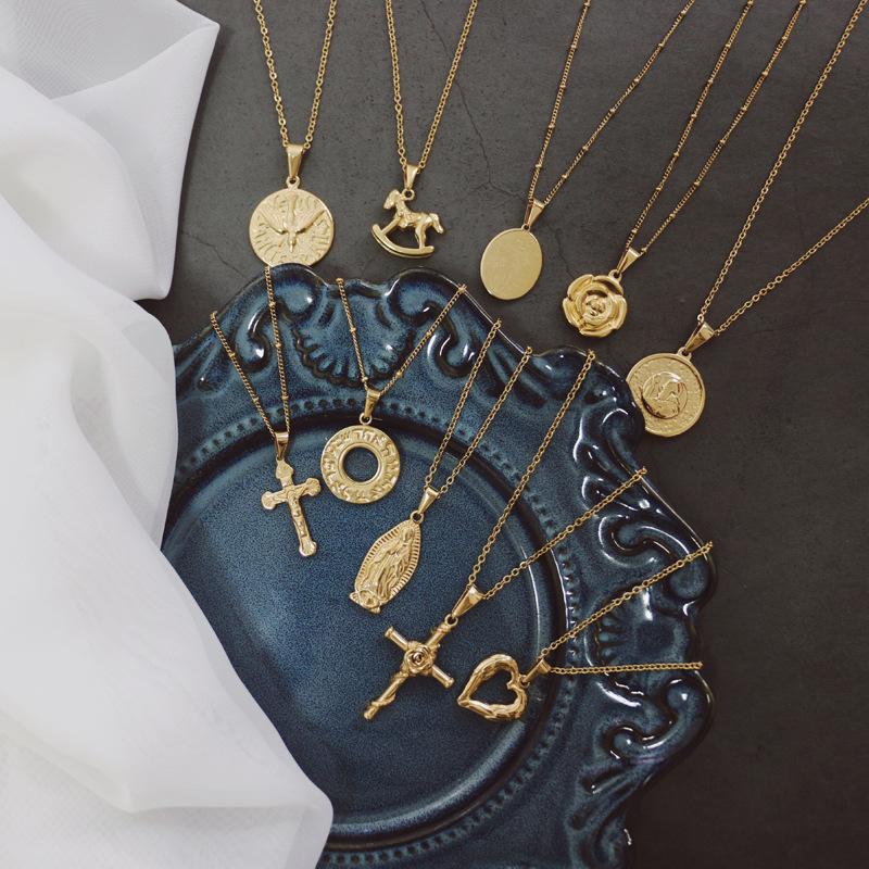 GHIDBK Delicate Religious Virgin Mary Portrait Pendant Necklaces Vintage Rose Cross Charm Chokers Necklace Trojan Collars Choker
GHIDBK Delicate Religious Virgin Mary Portrait Pendant Necklaces Vintage Rose Cross Charm Chokers Necklace Trojan Collars Choker