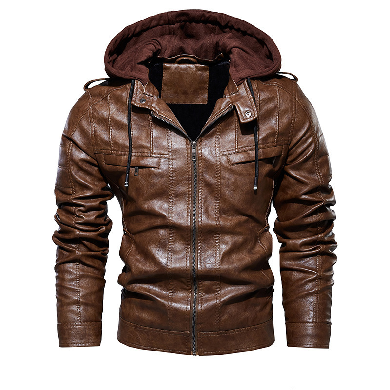 Mens Jacket PU Leather Jacket Men Hooded Coat Fur Lined Motorcycle Jacket Fashion Coat Autumn Winter Coat Plus Size 4XL 5XL 201120