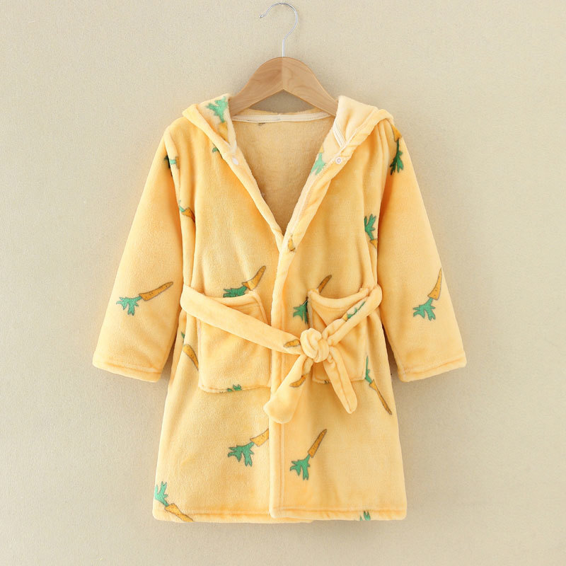 Long Sleeve Hooded Children's Bathrobe Cartoon Print Kids Robe Lovely Animal Boy Bath Robe Spring Autumn Girls Bathrobe LJ201216