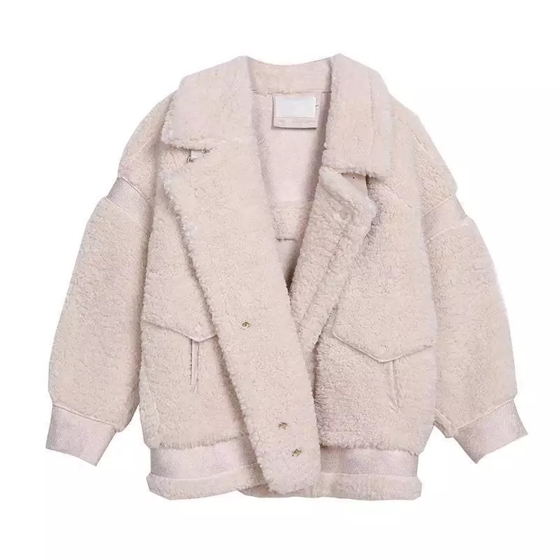 Winter new lamb wool coat female Korean version loose suede fur all-in-one motorcycle jacket jacket 201215