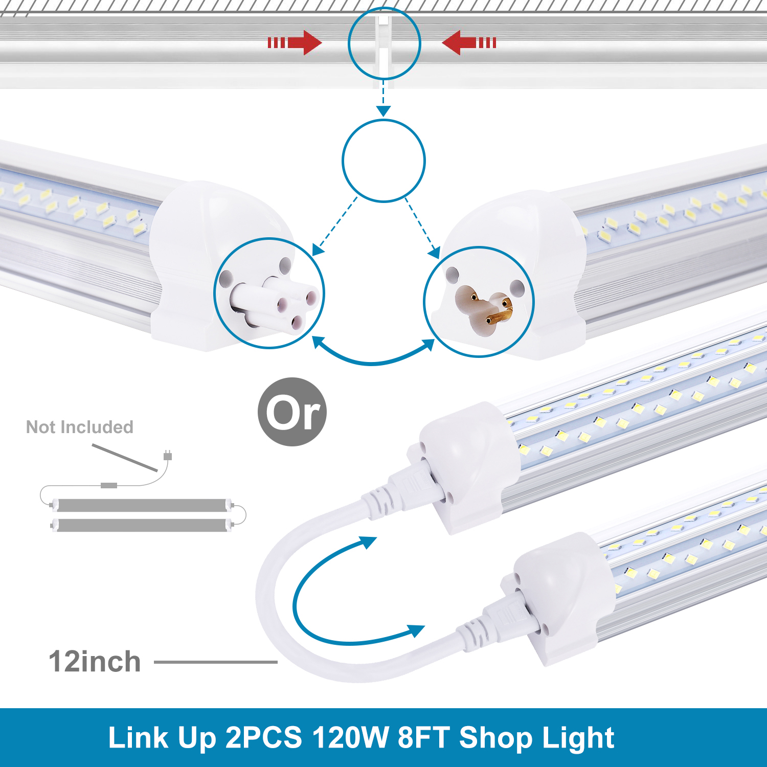 Linkable Shop Light Fixture 2 4 5 6 8 ft T8 LED Tube Integrate V Shape 4ft 8ft Fluorescent Light Replacement led light Fixture Warehouse Garage Lamp