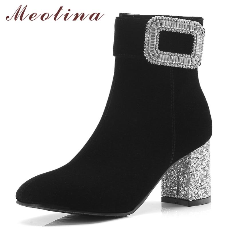 Meotina Women Boots Winter Ankle Boots Rhinestone Chunky High Heels Short Zip Square Toe Shoes Ladies Fall Big Size 33-43, Black
Meotina Women Boots Winter Ankle Boots Rhinestone Chunky High Heels Short Zip Square Toe Shoes Ladies Fall Big Size 33-43, Black