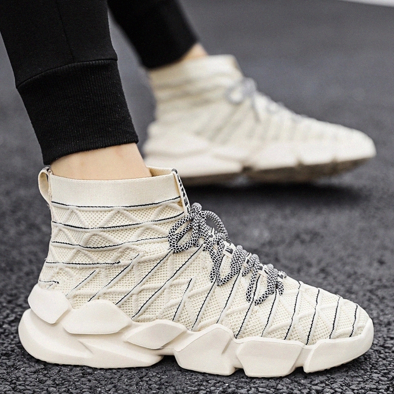 High Top Sneakers Men Casual Shoes Lace Up Male Sneakers Breathable Tenis Casual Sneakers Men #kB6L, Beige