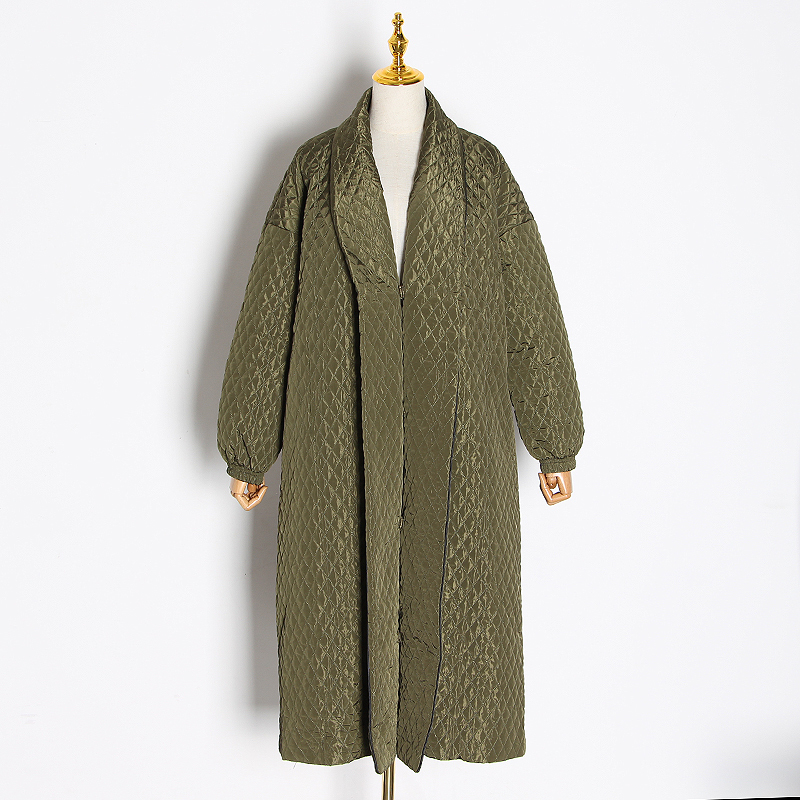 CHICEVER Korean Plaid Cotton Coat For Women Lapel Collar Lantern Sleeve Oversize Loose Casual Long Female Parkas Winter 201214