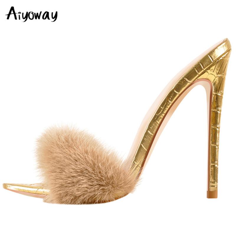Aiyoway New Style Artificial Fur Peep Toe Mules Slipper Slip On Beige White Thin High Heels Party Wedding Sandals Big Size Gold, Black
Aiyoway New Style Artificial Fur Peep Toe Mules Slipper Slip On Beige White Thin High Heels Party Wedding Sandals Big Size Gold, Black